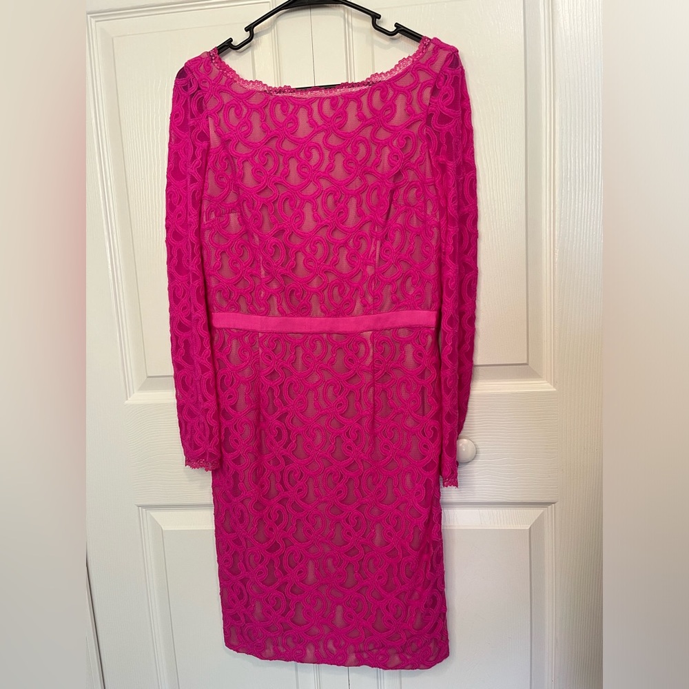 Nine West Women’s V Back Dress Long Sleeve Pink Lace Lined Size 4